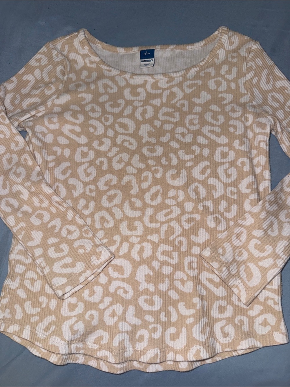 Old Navy Beige & White Leopard Ribbed Long Sleeve Tee
